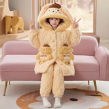 麦穗熊冬款儿童睡衣女孩2024新款秋冬季女童加绒加厚珊瑚绒三层夹棉套装 34174 加厚三层夹棉可穿到零下 150 童【S码】建议身高145-155体重68-80