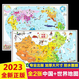 中外地图+世界地图儿童绘图版 地理百科知识撕不烂图画册 儿童房墙纸 中小学生科普图书 全2张（中国+世界地图）