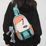 袋鼠胸包女斜挎包男腰包女士单肩包 百搭小包包韩版潮流运动出行 绿桔白【带灰蛙挂件】