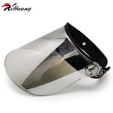 riguang防紫外线大檐遮阳帽防晒面罩骑行出游防风夏季户外遮脸空顶太阳帽 蕾丝黑金+银色镜片