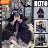 REJIP大码睡衣女史迪仔卡通秋冬珊瑚绒长款200斤睡袍情侣网红风睡衣男 蝙蝠睡袍【男女同款】 L 130-150斤【高品质绒】
