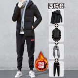 乐希源棉服男秋冬季男装外套男士短款羽棉衣绒服保暖套装男连帽棉袄衣服 820黑+毛衣黑+围巾+红标裤 XL