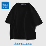 真维斯（JEANSWEST）短袖t恤男ins潮牌2024春夏季男女宽松oversize半袖衣服美式高街男 黑色 纯色 M【推荐95-120斤】