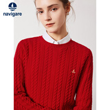 纳维凯尔意大利小帆船女士全羊毛通勤弹力圆领毛衣2334004503 红 S 