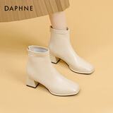DAPHNE达芙妮马丁靴女2025爆款秋冬白色短靴女法式英伦风裸靴显脚小保暖瘦瘦靴 米色【粗跟5.5CM】 37