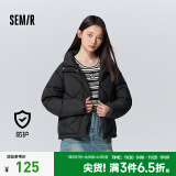 森马（Semir）棉服女宽松立领棉衣简约休闲气质冬季温柔防水菱格厚外套百搭 黑色90001 150/76A/XS