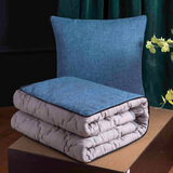 南柯一梦亚麻纯色抱枕被办公室午睡毯子午休毯两用抱枕多功能透气汽车靠垫 蓝色 40*40（展开110*150）cm