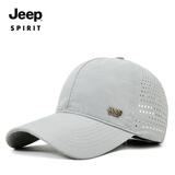 JEEP SPIRIT吉普夏季棒球帽男士运动帽子防晒网帽透气大头围速干帽薄款鸭舌帽 浅灰色 均码（56-59cm）可调节