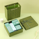 欧斯若 复古绿色礼品盒手提袋套装 保温杯礼盒 香水包装盒 生日礼物盒 空礼盒约20*20*8+拉菲草+袋子 天地盖礼盒