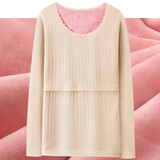 佑孕产后哺乳秋衣产妇喂奶衣美体修身保暖内衣长袖睡衣秋冬打底喂奶衣 加绒上衣（21822款）-肤色 L码(适合90-125斤）