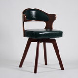 实木家用旋转电脑椅学生书桌椅简约休闲椅写字椅餐椅卧室书房椅 棕木墨绿色油蜡皮【顺丰上门】