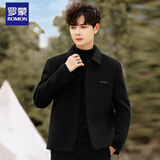 罗蒙（ROMON）双面呢绵羊毛外套男士羊毛呢子大衣短款夹克男装秋冬季英伦风加厚 黑色 （可拆卸鹅绒内胆） XL (140-155斤)