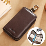 斐曼钥匙包男士大容量真皮复古拉链零钱包多功能汽车收纳锁钥包牛皮男 深咖色-腰挂款