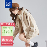唐狮（TonLion）2023针织外套女休闲卫衣开衫连帽上衣 浅卡其 S 