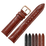 世辉真皮表带男适用浪琴天梭精工天王坤格飞亚达卡西欧牛皮针扣手表带 棕色白线玫瑰金扣 接口宽度20mm