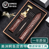 时仕（SEURE）美洲鳄鱼皮表带适用浪琴万国欧米茄江诗丹顿百达翡丽积家阿玛尼美度表带真皮男 棕色-黄金色蝴蝶双按扣 20mm