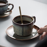 天丂窑变陶瓷咖啡杯组下午茶杯碟套装复古办公室水杯日式早餐牛奶杯子 咖啡杯【窑变方形杯碟】