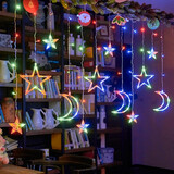 LED星星灯露营氛围灯摆摊夜市装饰小彩灯串灯满天星节日房间闪灯 彩色【星星月亮】可串联 3.5米 插电款