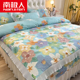 南极人（Nanjiren）夹棉床上四件套纯棉全棉床盖被套床品4套件三小碎花床裙款 梦幻花园ZS 1.8m【床盖款四件套】