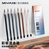 米娅彩色素描炭笔美术生专业手绘彩碳笔白色高光笔速写软性碳笔褐色黑色绘画铅笔初学者画画工具用品美术写生