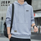 JEEP SPIRIT吉普卫衣男连帽春秋季休闲宽松长袖T恤男打底衫男 浅灰色 XL