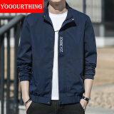 YOOOURTHING男士休闲夹克青年时尚休闲连帽外套男城市轻户外春秋冬加绒夹克男 XZ1210-1938-立领蓝色 2XL 【建议120-150斤】