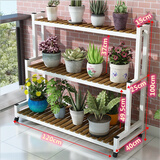 杜欢骏 花架铁艺多层置物客厅花盆架室内外阶梯式实木钢架多肉阳台架子 120*40*100白架碳化板送轮子