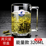 乐美雅家用玻璃杯耐热泡茶杯带把水杯透明茶杯创意微波喝水杯子 【烫坏换新】能量320ml两只