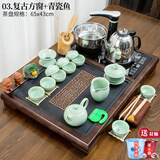 唐云匠心小号茶具套装家用全自动办公室泡茶功夫茶具茶道配件整套实木茶盘 03款复古方窗+浮雕鱼 65*43cm