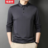 恒源祥桑蚕丝长袖T恤男春秋季新款Polo领体恤衫中年男士翻领纯色上衣 H0062010463深灰色 180