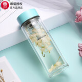希诺（HEENOOR）玻璃杯女高颜值双层防烫保温花茶杯送老婆礼物办公车载泡茶水杯子 9506-长款蒂芙尼蓝-300ml