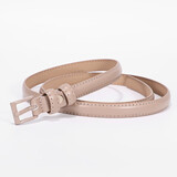 紫心竹真皮皮带女装饰裙子细腰带女简约百搭本命年红腰带针扣OL职业通勤西裤裤带 卡其色