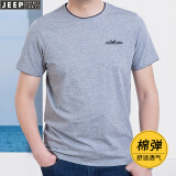 JEEP SPIRIT吉普休闲短袖t恤男夏季圆领宽松半截袖棉质打底体恤衫上衣4029 4029灰色 L码建议140-155斤穿着