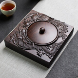 伽嗒 办公室木质烟灰缸带盖家用茶台防风创意个性客厅黑檀木实木复古中式商务烟缸 黑檀 龙凤腾翔（大号）带盖