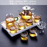 正扬玻璃茶具套装家用日式功夫简约整套茶盘小办公泡茶壶茶杯透明过滤 400不锈(六色把)套装+长方条白