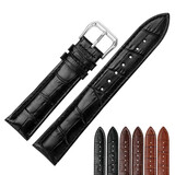世辉真皮表带男适用浪琴天梭精工天王坤格飞亚达卡西欧牛皮针扣手表带 黑色黑线银扣 接口宽度20mm