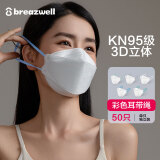 松研（breazwell）kn95口罩白色3d立体成人防尘防雾霾pm2.5彩色耳绳柳叶型口罩独立包装50只