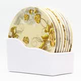 ULKNN田园密胺隔热垫仿瓷餐桌垫 家用欧式餐盘垫碗垫耐热防烫锅垫杯垫 8个香槟玫瑰带底座