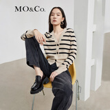 MO&Co.【绵羊毛×山羊绒】小香风针织衫条纹短款千金针织开衫摩安珂 杏黑条-第2批 S 160