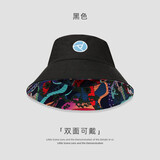 BuyYii 黑色渔夫帽男潮夏季帽子大头围加大码日系防晒遮阳帽男士太阳帽 ZY-123双面彩绘-+黑色 XL(60-63cm)适合特大头围的朋友