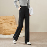 逸阳加绒加厚窄版西装直筒裤女冬新款高腰垂感宽松显瘦阔腿休闲裤 黑色 27