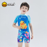 B.Duck小黄鸭连体泳衣男童 短袖短裤一体式男宝宝可爱泳装温泉泳衣