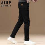 JEEP SPIRIT吉普牛仔裤男春夏季纯色休闲裤子男修身牛仔长裤 黑色 34