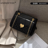 ANDSEEYOU红色包包结婚女包新款2025时尚链条新娘包秋冬女单肩斜挎大包礼物 百搭黑进口牛皮爱心托特包