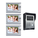 天图可视对讲门铃带显示屏家用别墅有线视频高清智能楼宇门口监控电铃 1室外机+3室内机银色