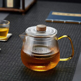 美斯尼 茶壶泡茶壶玻璃煮茶壶办公小茶壶花茶壶竖纹冲茶壶木钮防烫茶具加厚耐热家用带把手煮茶器 小甜瓜壶 540ml