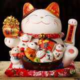吉善缘电动摇手陶瓷招财猫店铺公司开业礼品办公室桌面摆件乔迁新居礼物 12寸财通四海（电动摇手）