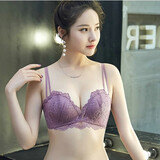 嗳妮嘉（AINIJIA） 无钢圈聚拢内衣文胸套装小胸深V性感调整型蕾丝女士本命年胸罩上托侧收少女内衣 紫色(单文胸) 38B=85B