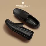 梦特娇男鞋 镂空一脚蹬休闲皮鞋 夏季冲孔透气头层牛皮凉鞋软底豆豆鞋 黑色（皮鞋码） 41