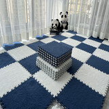 缘初 无味泡沫方块拼接地毯卧室客厅 ins风房间全屋满铺加厚毛绒少女大面积全铺飘窗垫榻榻米床边毯 藏青+白色：可机洗/配边条 30CM*30CM厚1CM【10片装】